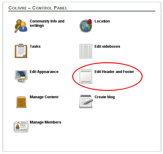 Edit header and footer on community control panel Edit header and footer on community control panel