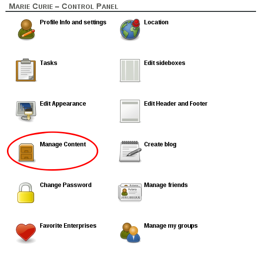Manage content in control panel Manage content in control panel