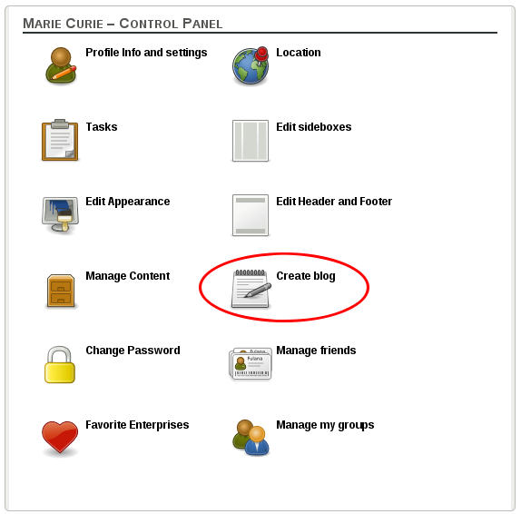 Create a blog in control panel Create a blog in control panel