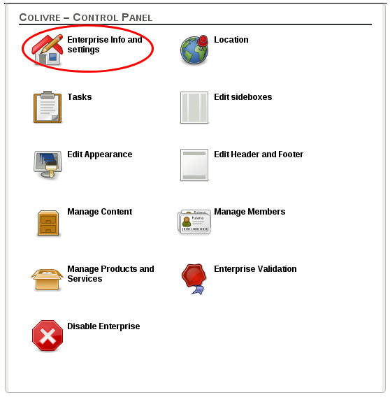 Control panel with edit profile info Control panel with edit profile info