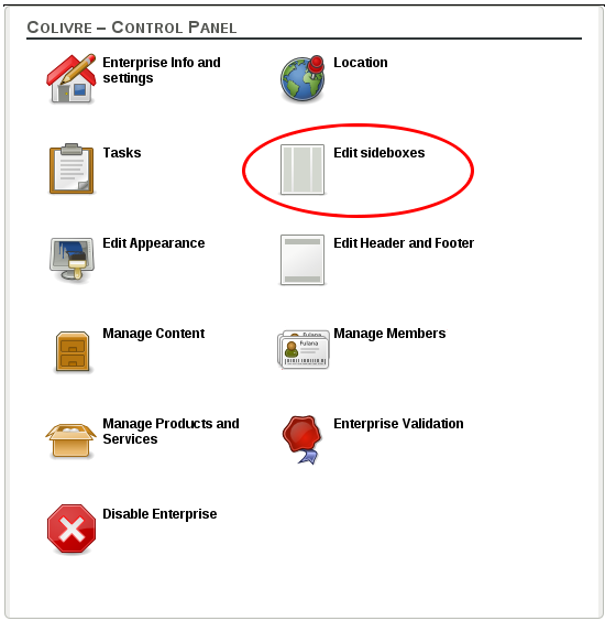 Edit sideboxes on enterprise control panel Edit sideboxes on enterprise control panel