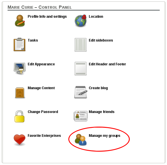 Manage groups in control panel Manage groups in control panel