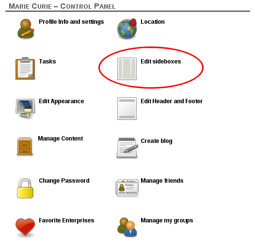 Edit sideboxes on user control panel Edit sideboxes on user control panel