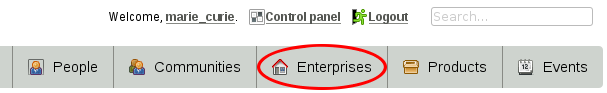Enterprises on top menu