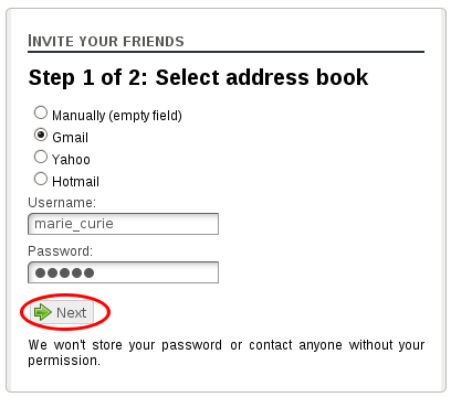 Import invitation for user. Step 1